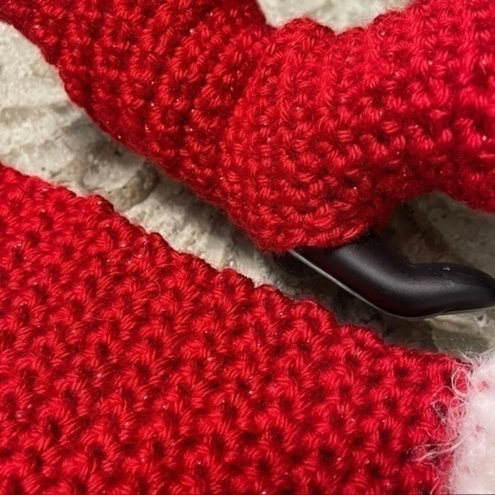 Handmade Extra Soft Red Glitter Fuzzy White Texting Fingerless Gloves